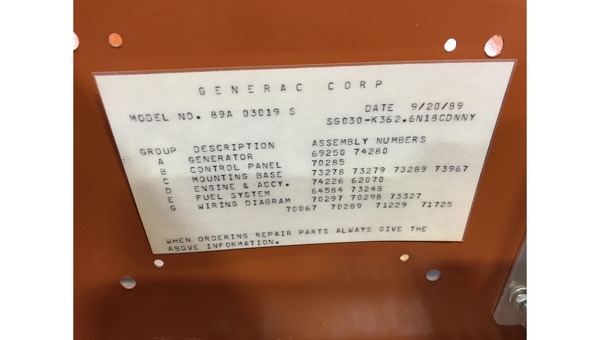 Used Generac SG030 Natural Gas Generator