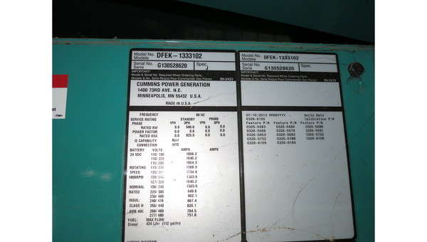 Used Cummins DFEK QSX15-G9 Diesel Generator, 104 Hrs, EPA Tier 2