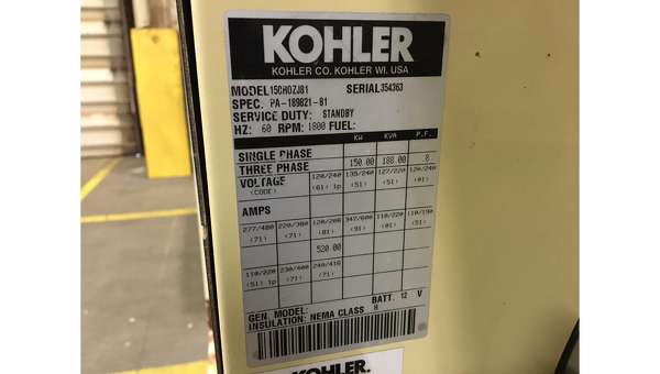 Used Kohler 150ROZJ81 Diesel Generator, 859 Hrs
