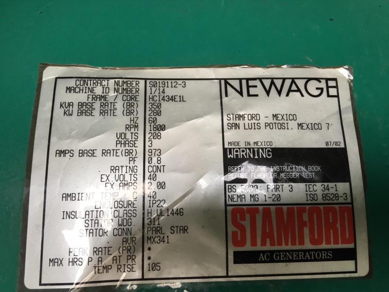 Used Cummins GTA14G2 Natural Gas Generator, 115 Hrs