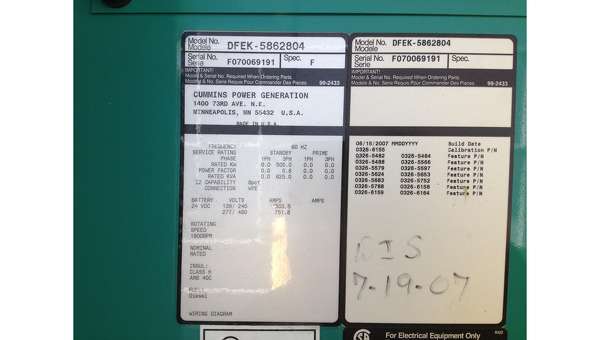 Used Cummins DFEK QSX15-G9 Diesel Generator 100 Hrs, EPA Tier 2