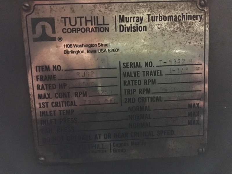 Used Murray 1500 kW RJG2 Steam turbine