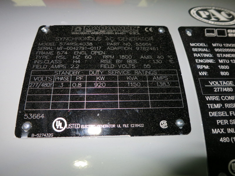New MTU DS800 Diesel Generator, 0 Hrs, EPA Tier 2