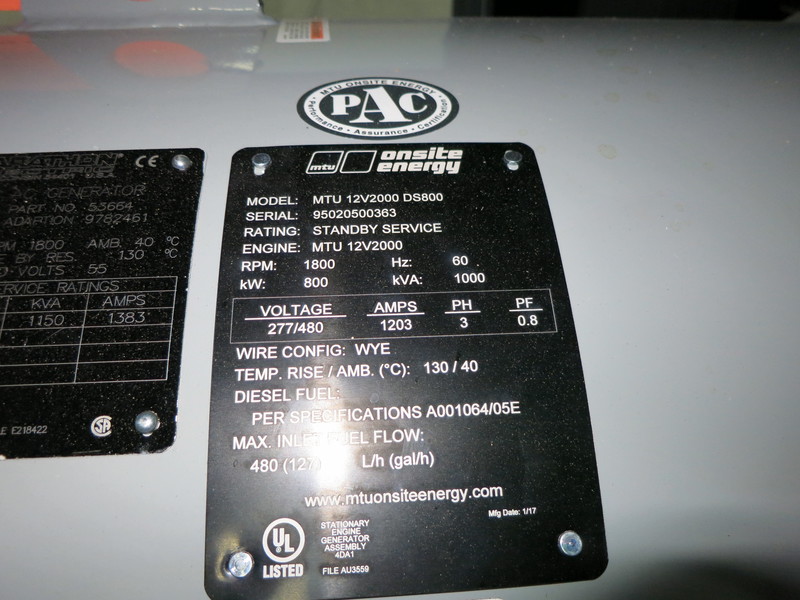 New MTU DS800 Diesel Generator, 0 Hrs, EPA Tier 2