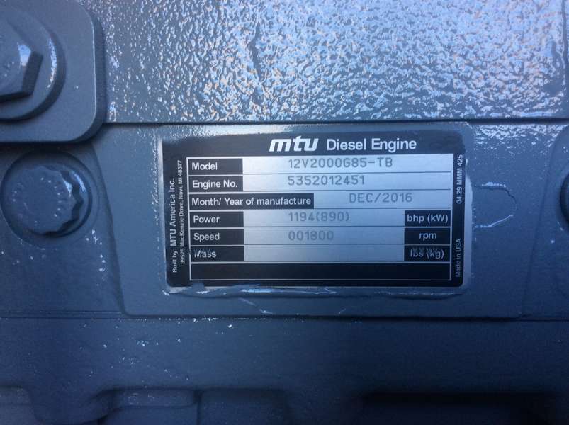 New MTU DS800, 12V2000G85TB Diesel Generator, 0 Hrs, EPA Tier 2