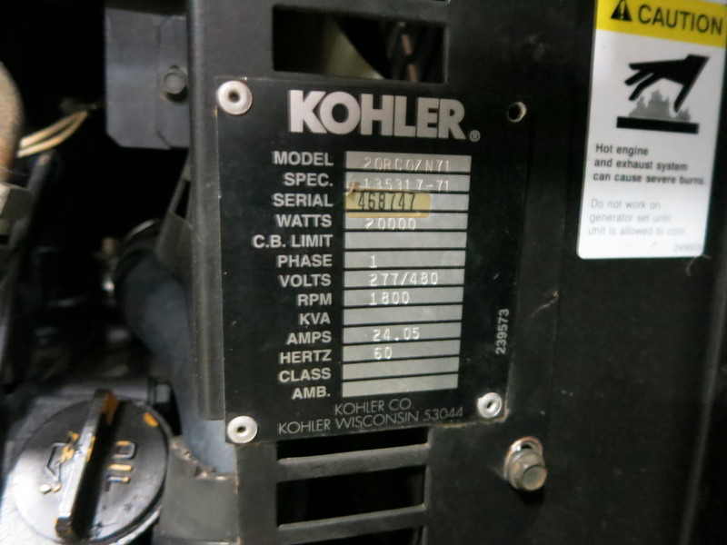 Used Kohler 20RC07N71 Rental Grade Diesel Generator, 7152 Hrs