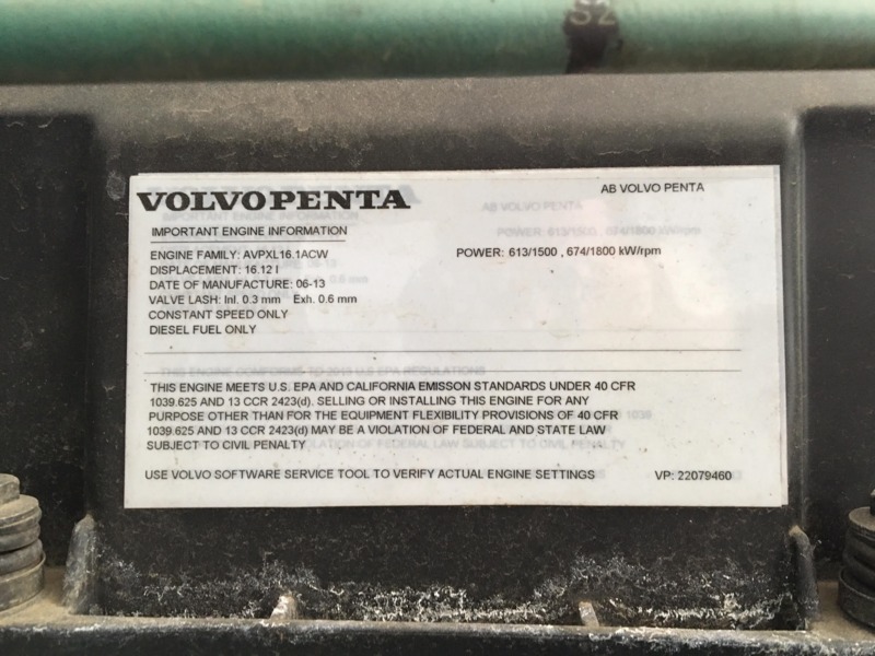 Used Volvo Penta TWD1634GE Diesel Generator, 4754 Hrs, EPA Tier 2