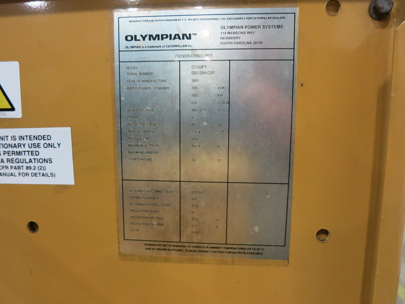 Used Caterpillar G100F1 Natural Gas Generator