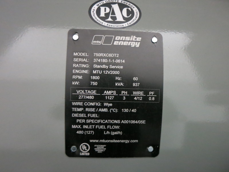 New MTU 750RXC6DT2 Diesel Generator 0 Hrs EPA Tier 2
