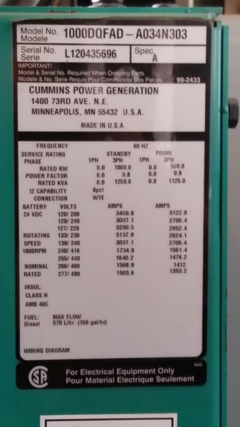 Used Cummins DQFAD Diesel Generator 225 hrs EPA Tier 2