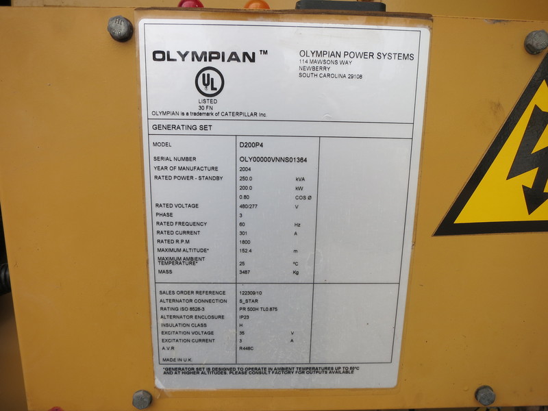 Used Caterpillar D200P4 Diesel Generator