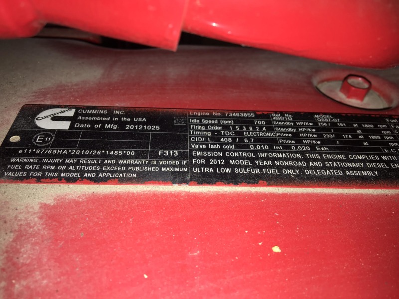 Used Doosan / Cummins G190 Rental Grade Diesel Generator, 740 Hrs