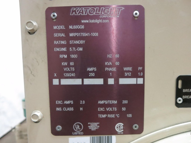Used Katolight NL60GG6 Natural Gas Generator, 0 Hrs