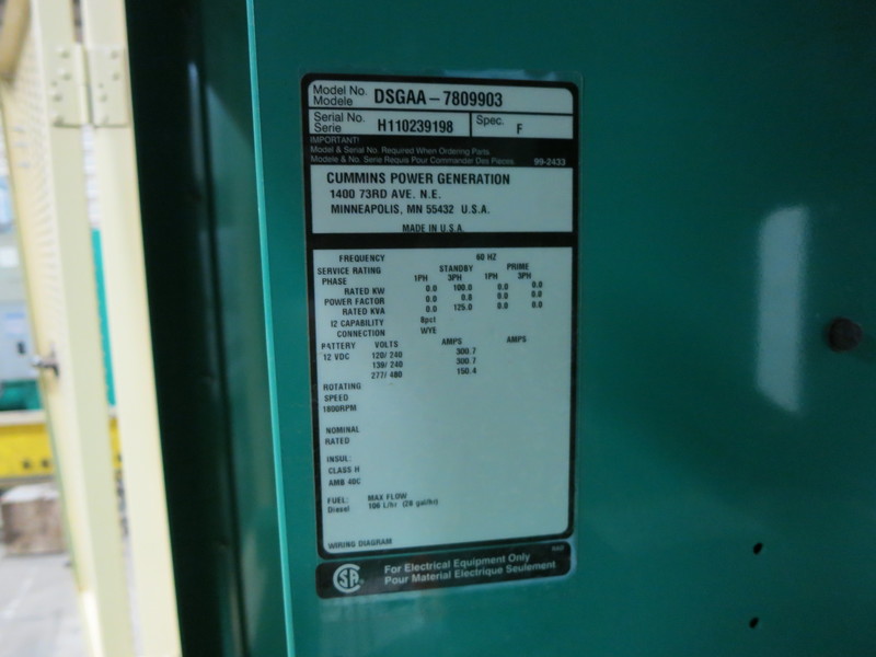 Used Cummins DSGAA Diesel Generator, 131 Hrs, EPA Tier 3