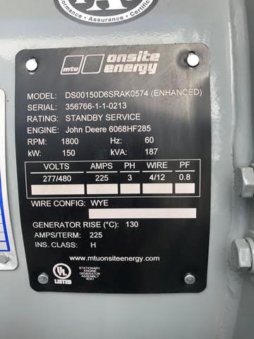 Used MTU DS150 Diesel Generator