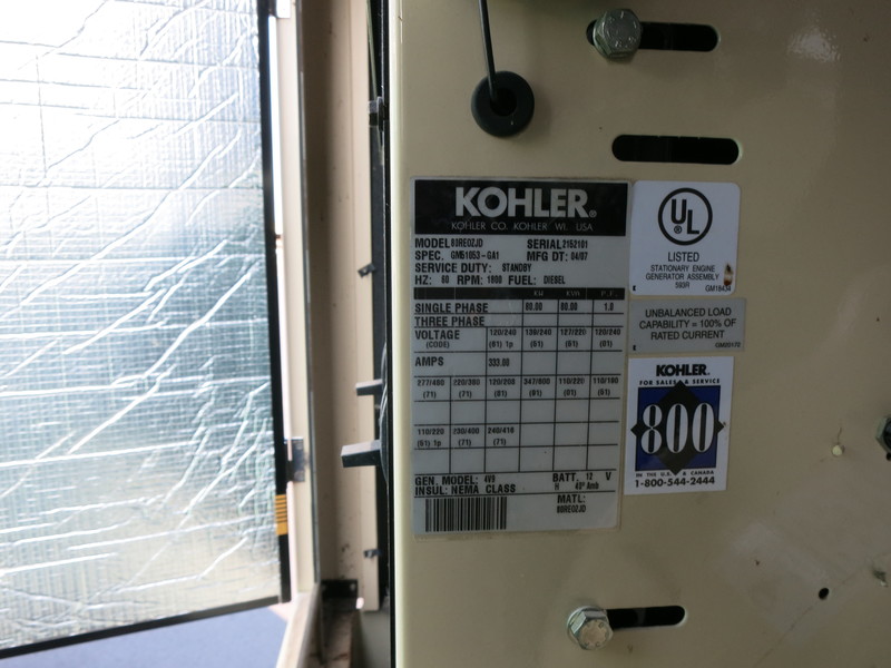 Used Kohler 80REOZJD Diesel Generator, 401 Hrs, EPA Tier 3