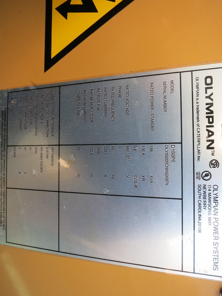 Used Caterpillar D150P6 Diesel Generator, 165 Hrs