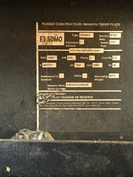 Used MTU XS850U Diesel Generator, 233 Hrs