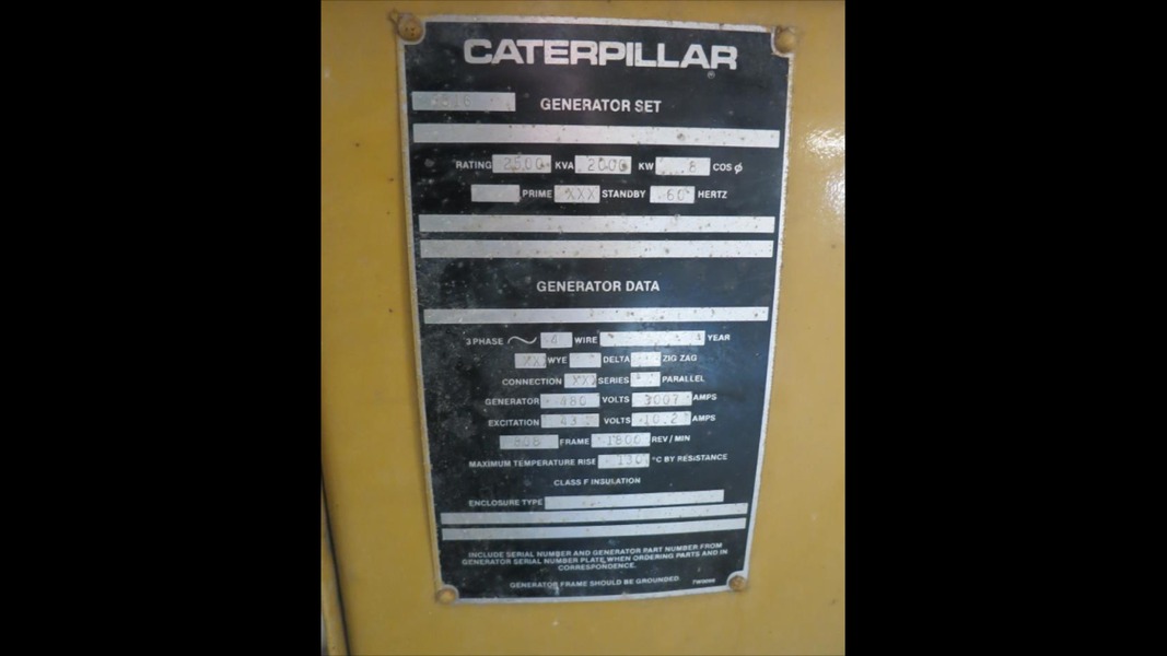 Used Caterpillar 3516 Diesel Generator, 1242 Hrs