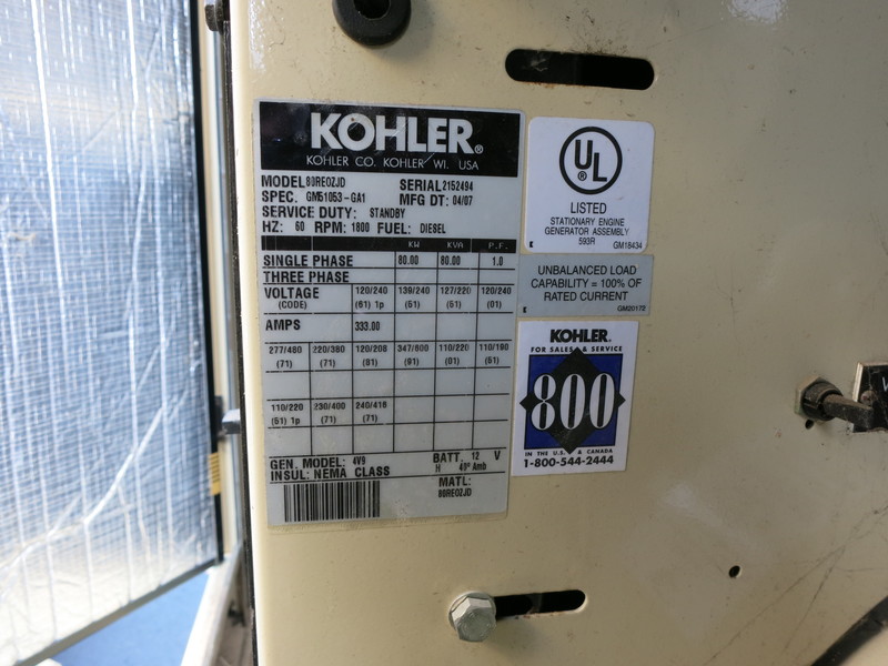 Used Kohler 80REOZJD Diesel Generator, 536 Hrs, EPA Tier 3