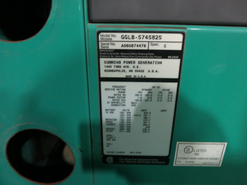 Used Cummins GGLB Natural Gas Generator, 366 Hrs
