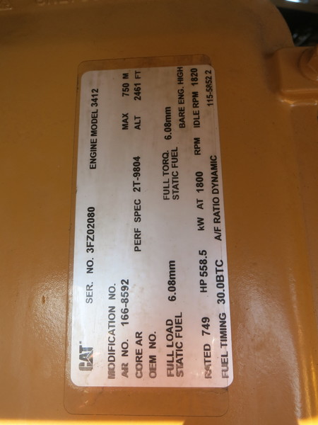 Used Caterpillar 3412 Diesel Generator, 843 Hrs