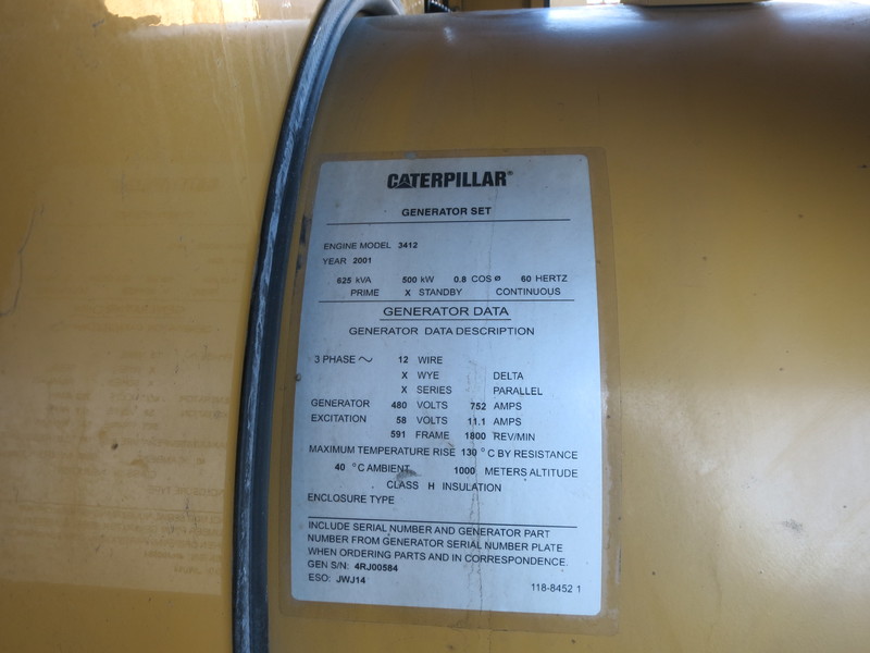 Used Caterpillar 3412 Diesel Generator, 843 Hrs