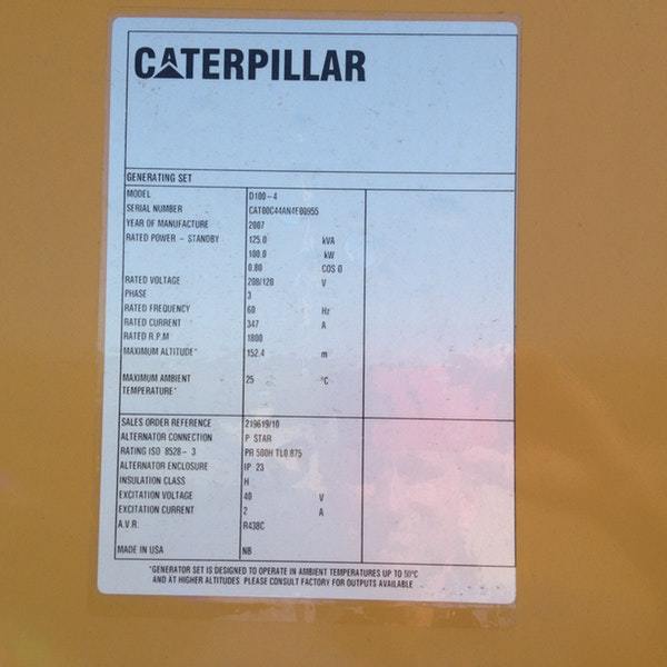 Used Caterpillar D100-4 Diesel Generator, 258 Hrs