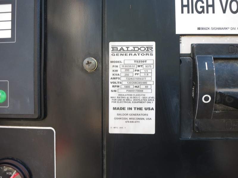 Used Baldor TS250T Rental Grade Diesel Generator, 2490 Hrs