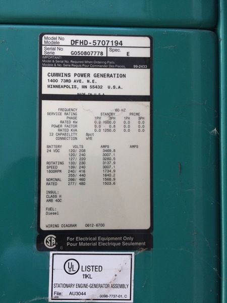 Used Cummins DFHD, QST30-G5 Diesel Generator, 35 Hrs