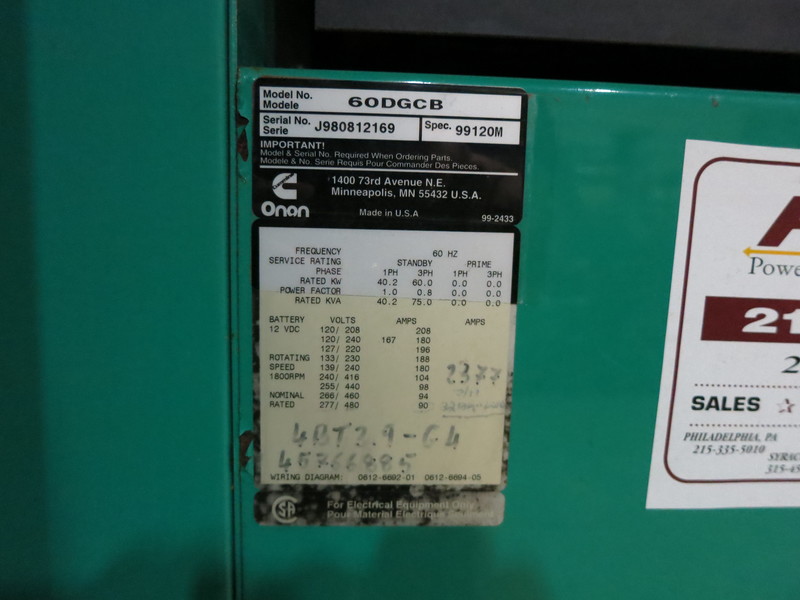 Used Cummins DGCB Diesel Generator, 434 Hrs