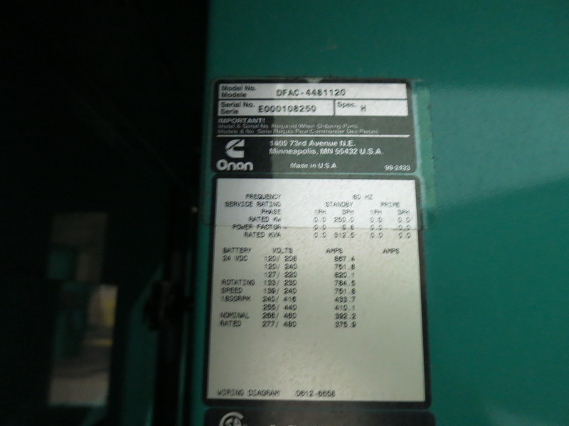 Used Cummins DFAC Diesel Generator, 159 Hrs