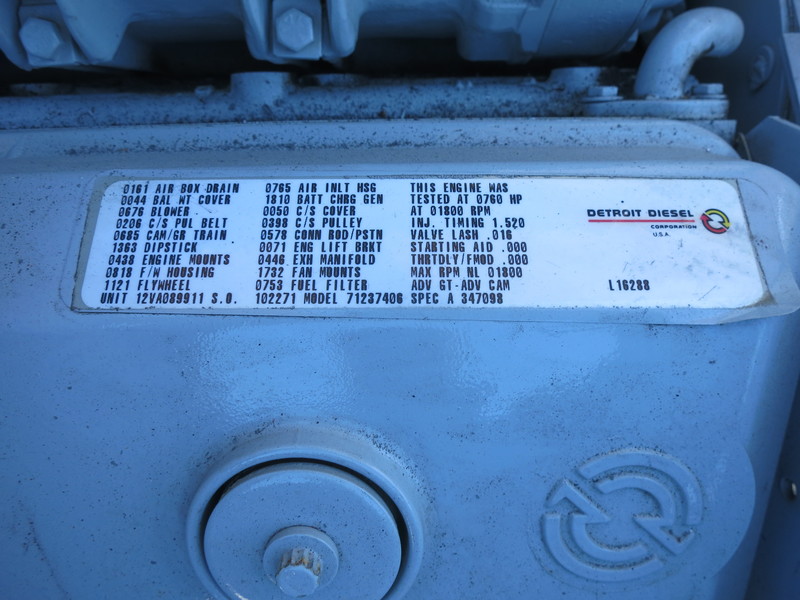 Used Detroit Diesel Spectrum 450DS60 Diesel Generator, 1017 Hrs