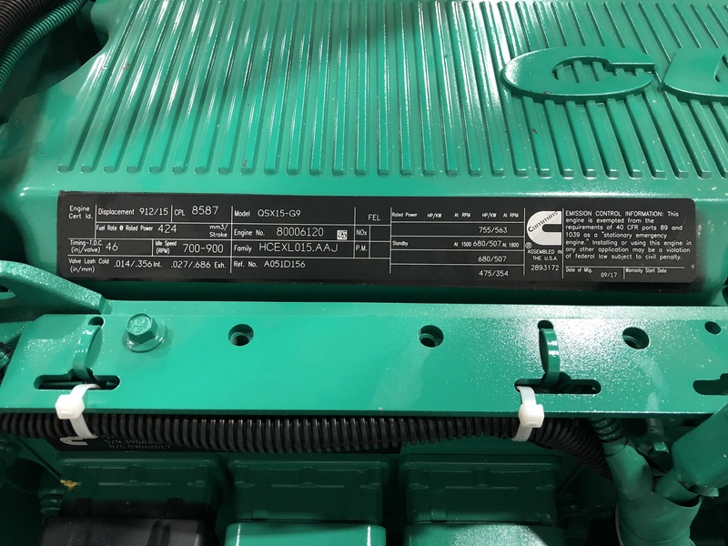 New Cummins DFEK QSX15-G9 NR2 Diesel Generator, EPA Tier 2