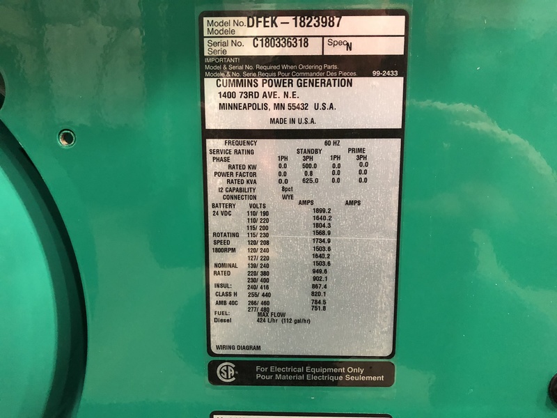 New Cummins DFEK QSX15-G9 NR2 Diesel Generator, EPA Tier 2
