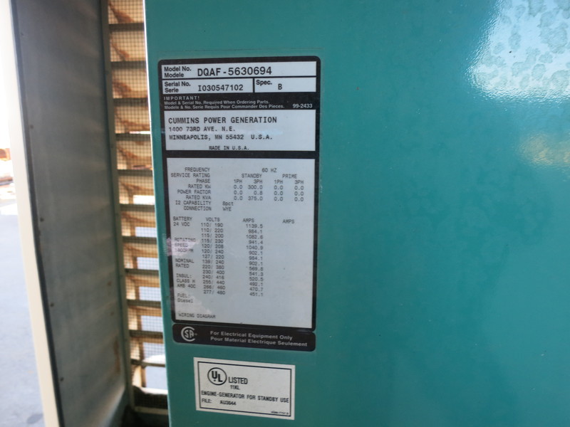 Used Cummins DQAF Diesel Generator, 140 Hrs