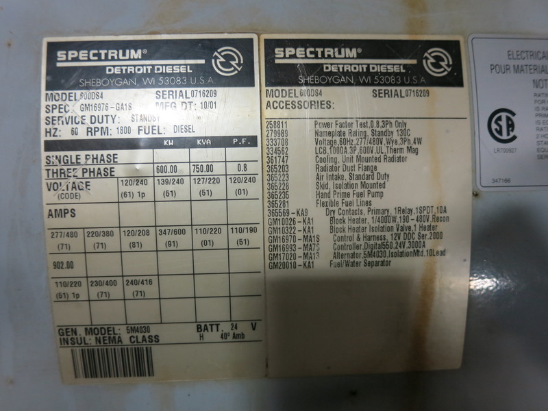 Used Detroit Diesel 600DS4 Diesel Generator, 420 Hrs