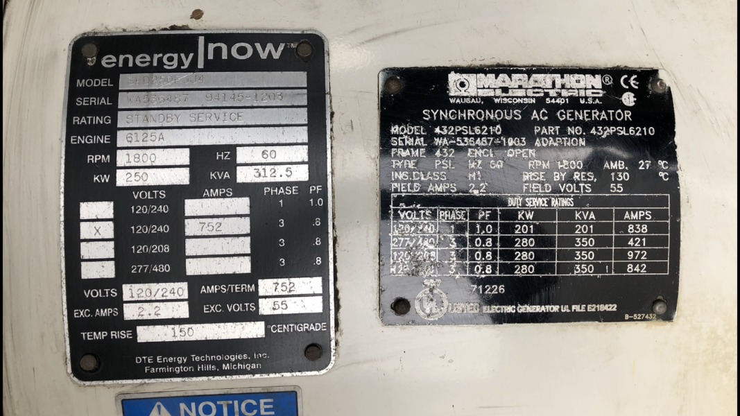 Used Katolight SED250FJJ4 Diesel Generator, 328 hrs