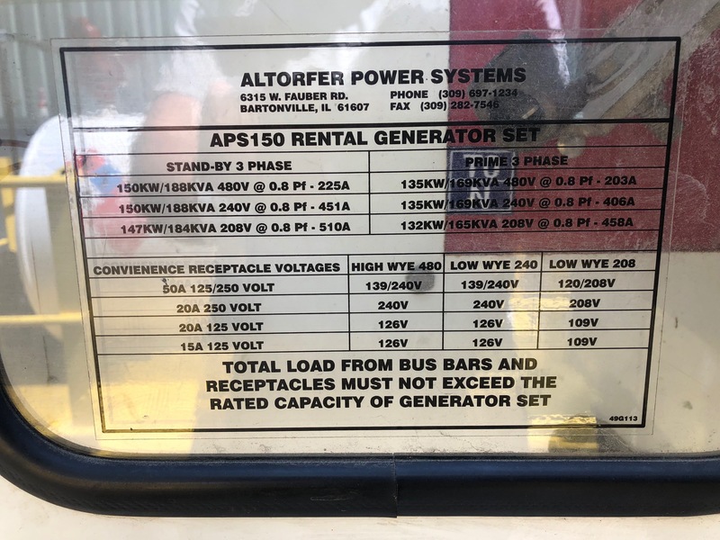 Used Caterpillar APS150 Rental Grade Diesel Generator, 2808 Hrs, EPA Tier 3