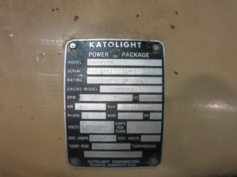 Used Katolight D300FRZ4 Diesel Generator, 76 Hrs