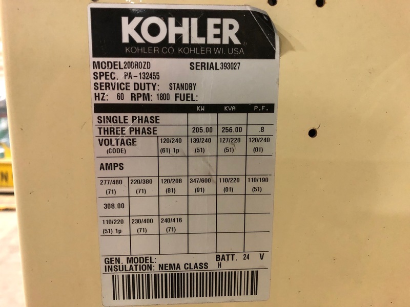 Used  Kohler 200R0ZD Diesel Generator, 736 Hrs