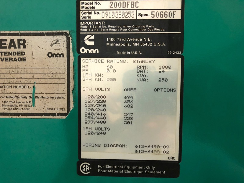 Used Cummins DFBC Diesel Generator, 236 Hrs