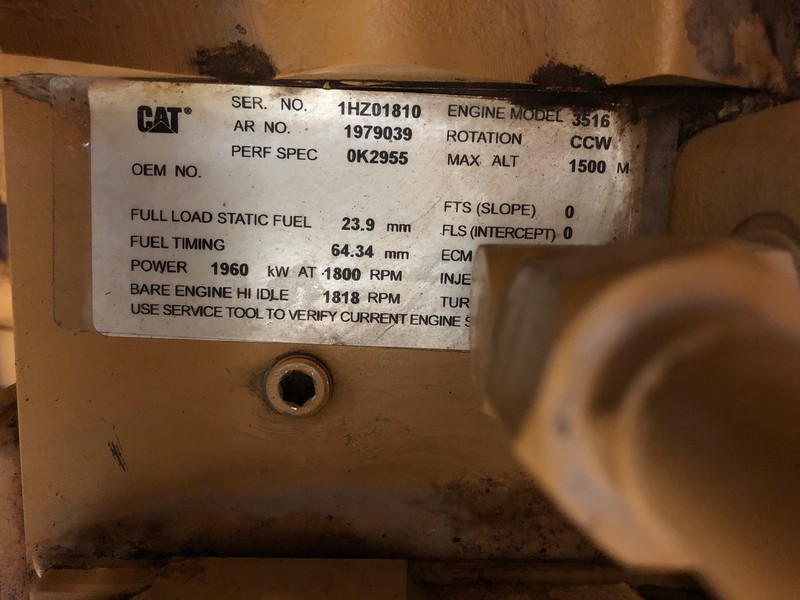 Used Caterpillar 3516B Diesel Generator, 394 Hrs