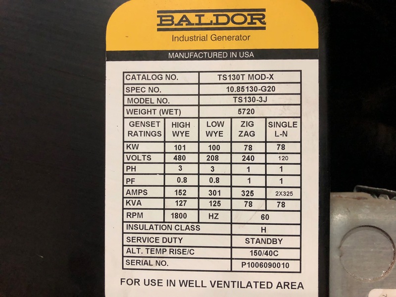 Used Baldor TS130-3J Rental Grade Diesel Generator, 380 Hrs, EPA Tier 3