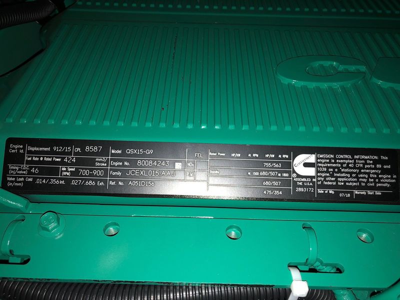 New Cummins DFEK QSX15-G9 NR2 Diesel Generator, EPA Tier 2