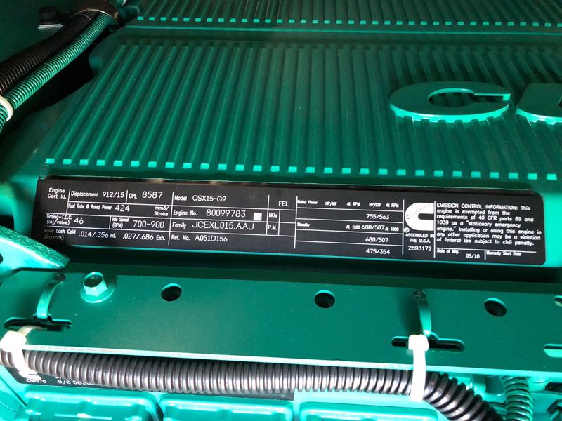 New Cummins DFEK QSX15-G9 NR2 Diesel Generator, EPA Tier 2