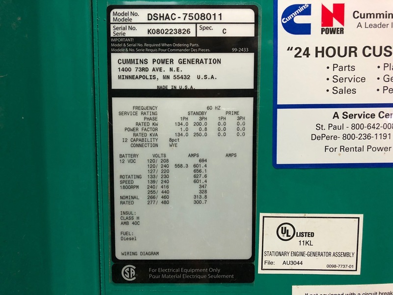 Used Cummins DSHAC Diesel Generator, 265 Hrs, EPA Tier 3
