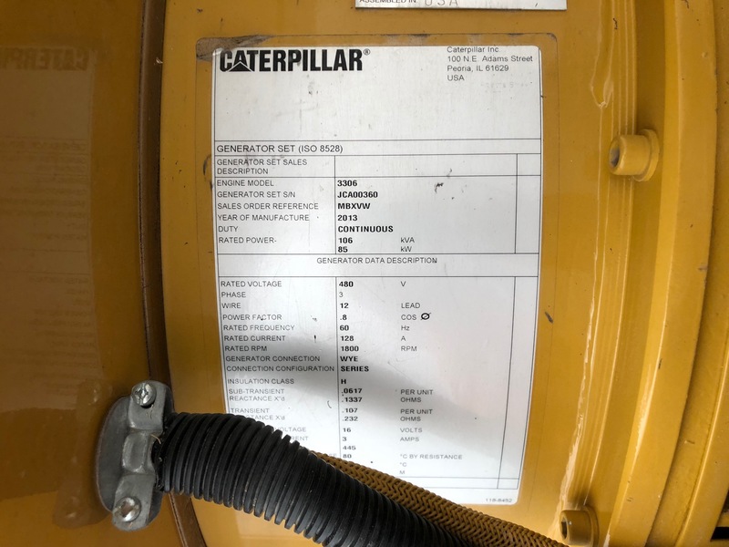 Used Caterpillar G3306NA Natural Gas Generator, 849 Hrs