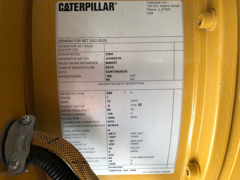 Used Caterpillar G3306NA Natural Gas Generator 1834 Hrs