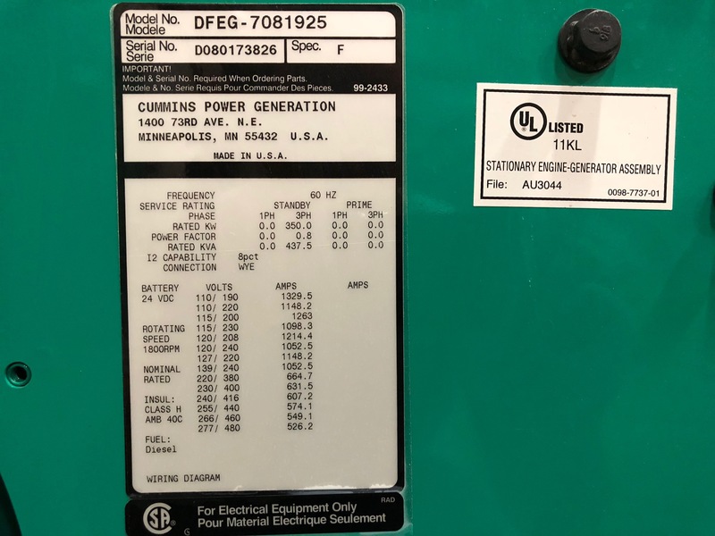 Used Cummins DFEG Diesel Generator, 110 Hrs EPA Tier 2